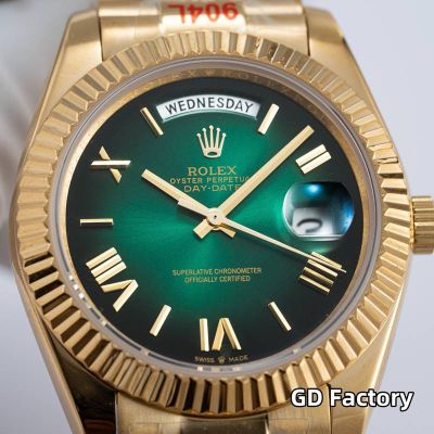 Rolex Day-date 8285 Movement 40mm Green Face Roman Numerals Markers Yellow Gold President Strap Men Watch